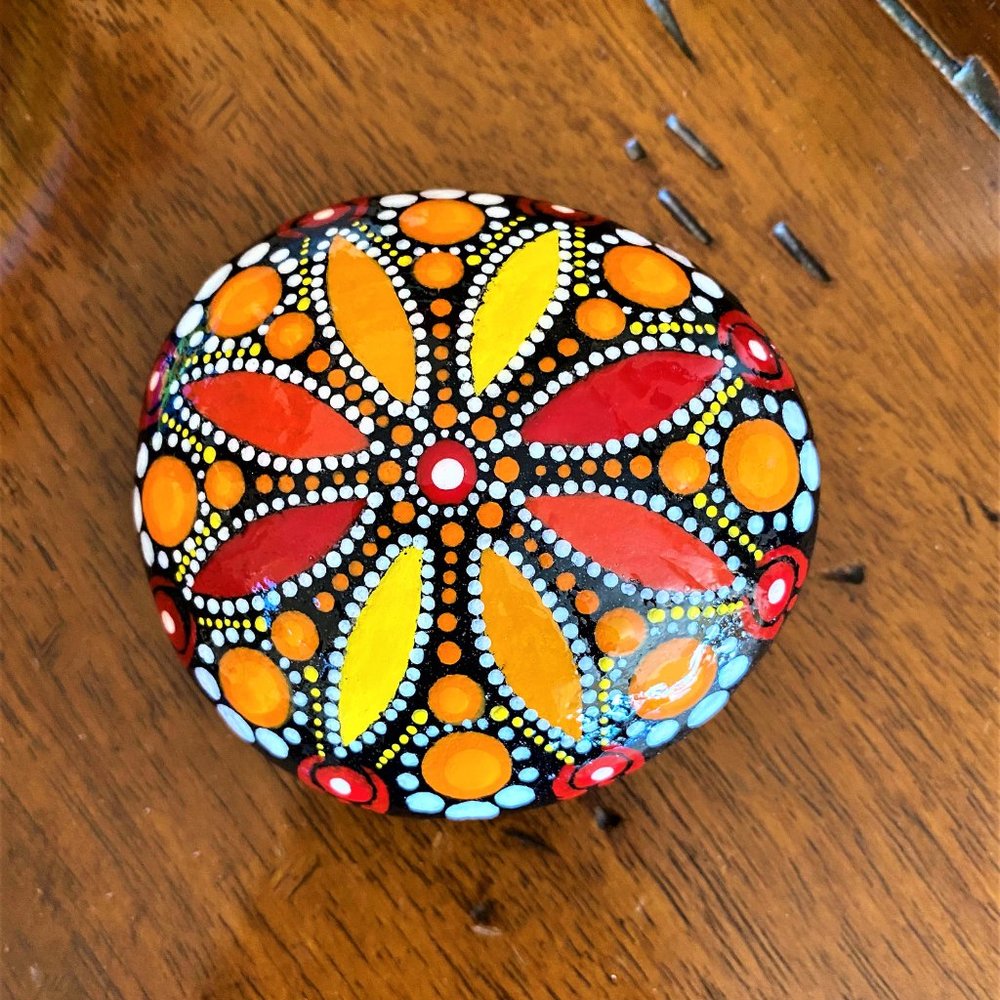 New Hand Painted Dot Mandala Stone